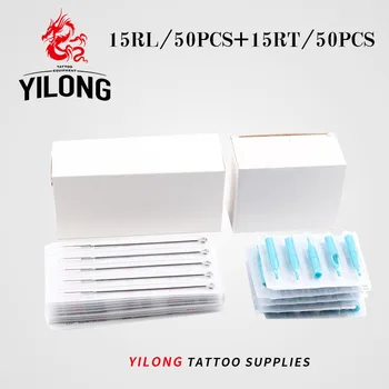 YILONG (15RL+15RT) 50 STK Engangs Sterile Tatovering Nål+50STK Blå Engangs Tatovering tip Gratis fragt tatovering nål produkt