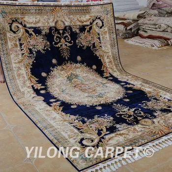 Yilong 6.56'x9.84' hånd knyttede tyrkisk tæppe mørke blå vantage antikke persiske tæppe (1645)