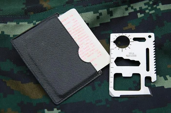 YINGTOUMAN 11 i 1 Multifunktion Udendørs Jagt Overlevelse Camping Lomme Militære Kreditkort Kniv Sølv