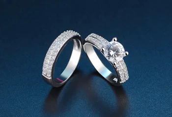 YINHED Kvinder Bryllup Band Ring ligger Fast 925 Sterling Sølv Ring 2 Karat CZ Diamant Engagement Ring Brude Smykker ZR231
