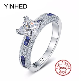YINHED Luksus Prinsesse Cut 1 Carat CZ Diamant Ring Sæt Massiv 925 Sterling Sølv Barok Ring Kvinder Smykker R219