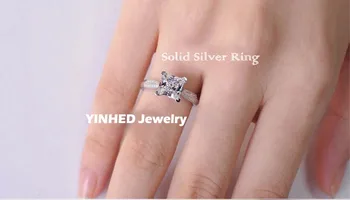 YINHED Victoria Princess Cut 7mm 2 Karat CZ Cubic Zirconia Bryllup Ringe til Kvinder, 925 Sterling Sølv Ring Smykker ZR300