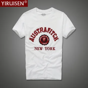 YiRuiSen mærke tøj herre t-shirt mode 2017 o-hals casual brev patch t-shirt mænd sommeren casual top tees