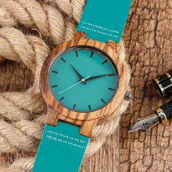 YISUYA Mode Blå Træ Quartz Analog Ægte Læder Band New Ankomst Håndlavet Træ-Armbåndsur til Mænd, Kvinder Kreative