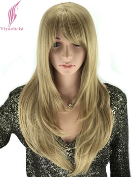 Yiyaobess 50cm Europæiske Naturlige Frisurer Med Pandehår varmeandig Syntetisk Hår Lange Lige Blonde Paryk For Hvide Kvinder