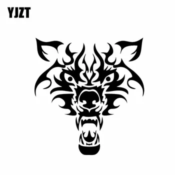 YJZT 17.7 CM*19CM Ulv Dog Skræmmende Ansigt Brand Auto Bil Kofanger Vindue Vinyl Bil Decal Sort/Sølv C2-3244