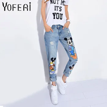 YOFEAI 2018 Jeans Kvinder Casual Denim Ankel-Længde Boyfriend Bukser til Kvinder Print Bukser Casual Harem Bukser Kvindelige Plus Størrelse 4XL 5XL