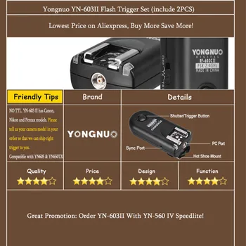 YONGNUO 2stk RF-603 II Flash Trigger Transceiver Sæt ,Udløseren for Canon, Nikon, Pentax DSLR-Kamera RF-603 II C1 C3 N1 N3