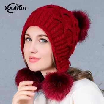 YOUHAN Kanin Skullies Huer Vinter Hat Til Kvinder Dejlig Varm Hat Tykkere Strikket hue Fashion Vinter Hatte