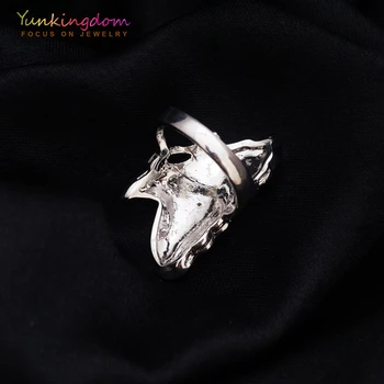 Yunkingdom Dyrs design etniske store ringe for kvinder krystal rhinestone gammel sølv vintage smykker gaver LPK1900