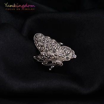 Yunkingdom Dyrs design etniske store ringe for kvinder krystal rhinestone gammel sølv vintage smykker gaver LPK1900
