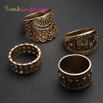 Yunkingdom Nye Vintage Ring Sæt Hule Design Gamle Antik Guld Farve Ringe, Kvinder, Damer Punk smykker