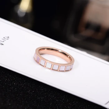 YUNRUO Nye Ankomst Rosa Guld Farve Naturlige Pink Shell Ringe Titanium Stål Smykker Kvinde Mode Tilbehør Gave Aldrig Falme