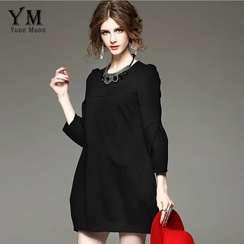 YuooMuoo Brand Design Efteråret Kjole Kvinders Plus Size Høj Kvalitet Rød Sort Kjole Elegant Europæiske Fashion Party Kjoler Outwear