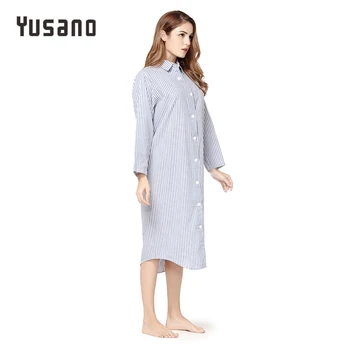 Yusano Kvinder Natkjole Bomuld Sexet Hjem Kjole Nattøj Lange Ærmer Nightshirt V-Hals Stribet Print Sove Kjole Nattøj Shirt