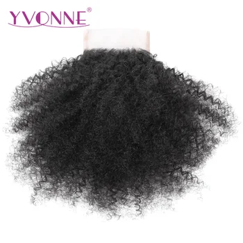Yvonne Afro Curly Virgin Brazilian Hår Væve Bundter med Lukning Naturlige Farve Human Hair 3 Bundter Med Lace Lukning 4x4