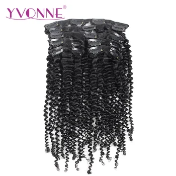 YVONNE HAIR 7 Stykker/Sæt Brasilianske Kinky Krøllet Clip In Hair Extensions Virgin Human Hair Naturlige Farve 120g/sæt