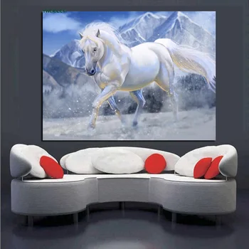 YWDECOR HD-Print-Hvid Running Horse Olie Maleri på Lærred Hest Dyr Minimalisme og Moderne Kunst på væggene Billede for Børne Room Decor