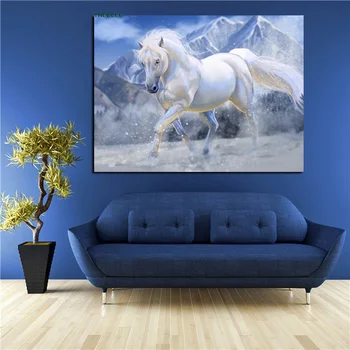 YWDECOR HD-Print-Hvid Running Horse Olie Maleri på Lærred Hest Dyr Minimalisme og Moderne Kunst på væggene Billede for Børne Room Decor