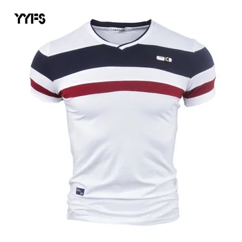 YYFS Mænd kortærmet T-Shirts til Manden 2018 Nye Sommer Ren Bomuld Vintage Patchwork-Shirts V-hals Bomulds-tshirt Homme M-4XL