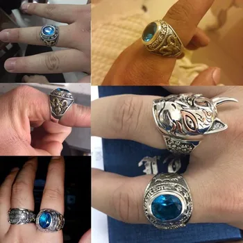 ZABRA 925 Silver Blue Zircon Mænd Ring Vintage Sten Punk Rock Guld Får Hovedet Thailandske Håndlavede Kvinder Ringe Sterling Sølv Smykker