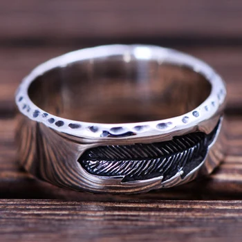ZABRA Ægte 925 Sølv Ringe Fjer Vintage Thai Sølv Ring For Mænd Rock Punk Smykker