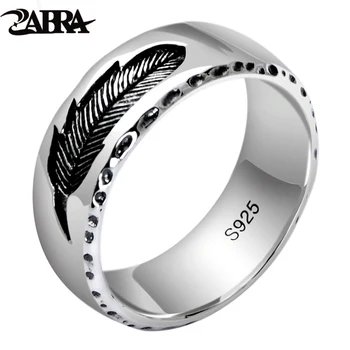 ZABRA Ægte 925 Sølv Ringe Fjer Vintage Thai Sølv Ring For Mænd Rock Punk Smykker