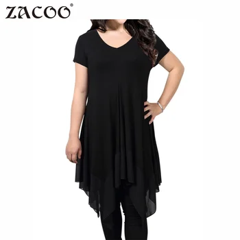 ZACOO Kvinder mode Uregelmæssige syning kort ærme Løs Plus Size casual lang kortærmet zk30