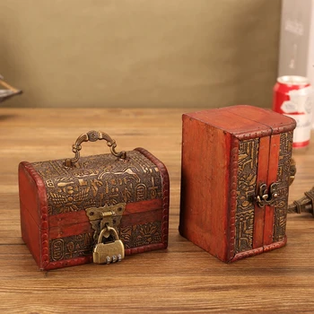Zakka Vintage Egyptisk stil træ smykker opbevaring boks med lås lille træ håndværk gave arrangør Desket dekorationer emballage