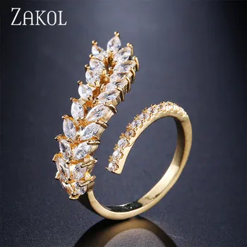 ZAKOL Mode Zircon vielsesringe AAA Klar Zirkonia Justerbar Ring For Kvinder Girl Vintage Blad Smykker FSRP239