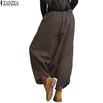 ZANZEA 2018 Kvinder High Waist Lange Bukser Pantalones Løs Casual Harem Bukser med Brede Ben Plus Overdimensioneret i Fuld Længde Baggy Bukser