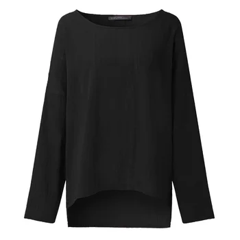 ZANZEA Casual Women ' s O-Hals Lange Ærmer Løs Uregelmæssige Bluse 2018 Foråret Damer Solid Baggy Bomuld Part Shirts S-5XL