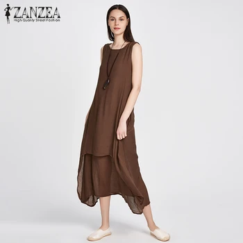 ZANZEA Mode 2018 Dame Kinesiske Stil, Casual Løs Baggy Kjole Bomuld Fest Kjoler, Lange Maxi Vestidos Plus Størrelse