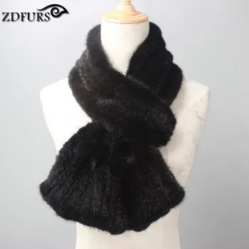 ZDFURS * Engros Mode Nye Værdiges Strikket Naturlige Mink Pels Tørklæde Real Mink Fur Ring For Kvinder Nye Vinter Pels Tørklæder Sjal