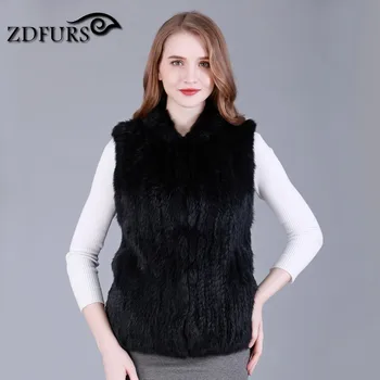 ZDFURS *ny stil hånd lavet strikket kanin pels vest klassisk varmere wairstcoat pels gilet ZDKR-165018