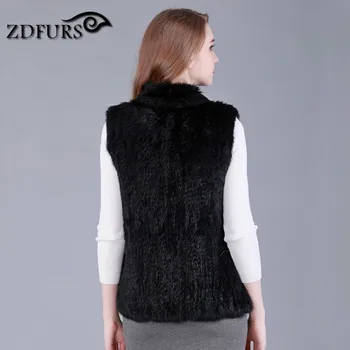 ZDFURS *ny stil hånd lavet strikket kanin pels vest klassisk varmere wairstcoat pels gilet ZDKR-165018