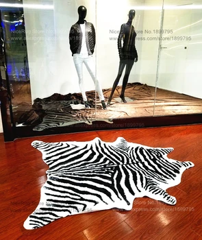 Zebra trykt tæppe dyr faux hud koskind tæppe Stor Størrelse 2X1.5M sort hvid mat Imiteret Læder Mat til tøj butik