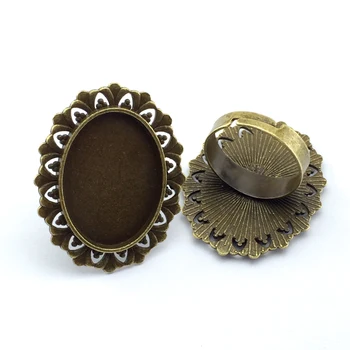 ZEROUP 18*25mm 5pcs Ring Indstilling Antik Bronze Forgyldt Kobber Justerbar Oval Facetslebet Glas Blank Base Forsyninger Til Smykker 19 Funktionstaster