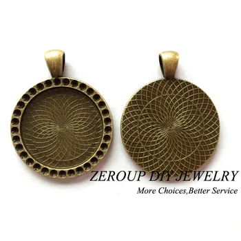 ZEROUP 5pcs/masse 25mm Halskæde Vedhæng Indstilling Antik Bronze-Sølv Glas Facetslebet Tom Base Forsyninger til Smykker at Finde T206