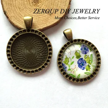 ZEROUP 5pcs/masse 25mm Halskæde Vedhæng Indstilling Antik Bronze-Sølv Glas Facetslebet Tom Base Forsyninger til Smykker at Finde T206