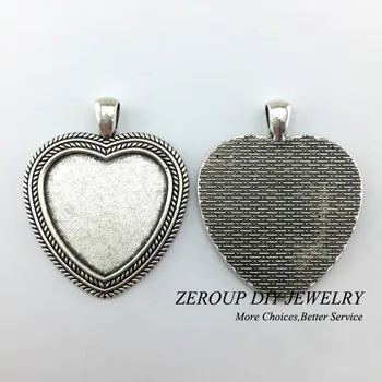 ZEROUP 5pcs/masse 30mm Halskæde Vedhæng Indstilling Antik Bronze-Sølv Glas Facetslebet Tom Base Forsyninger til Smykker at Finde T327
