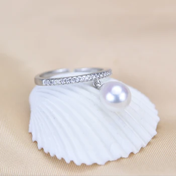 ZHBORUINI 2017 Fashion Perle Ring i 925 Sterling Sølv Smykker Til Kvinder Zircon Ringe Drop Form Naturlige Ferskvands Perle Gave