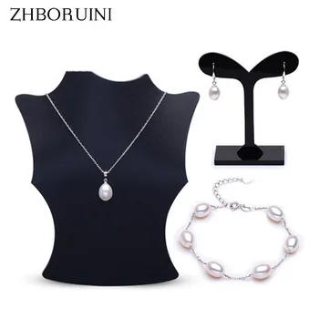 ZHBORUINI 2017 Mode Perle Smykker Sæt Vand Drop Naturlige Ferskvands Perler 925 Sterling Sølv Smykker halskæder For Kvinder