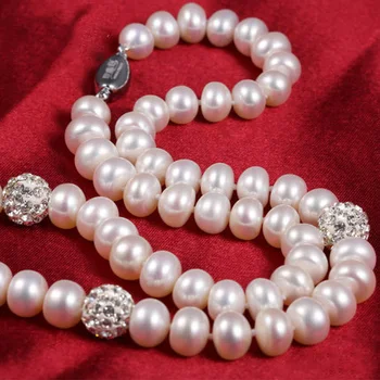 ZHBORUINI 2017 Perle Halskæde 925 Sterling Sølv Smykker Til Kvinder 8-9mm krystalkugle Naturlige Ferskvands Perler, Perle Smykker