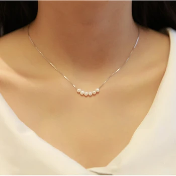 ZHBORUINI Mode Halskæde, Perle Smykker Naturlige Ferskvands Perle 925 Sterling Sølv Smykker Fem Perler Choker Charme For Kvinder