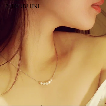 ZHBORUINI Mode Halskæde, Perle Smykker Naturlige Ferskvands Perle 925 Sterling Sølv Smykker Fem Perler Choker Charme For Kvinder