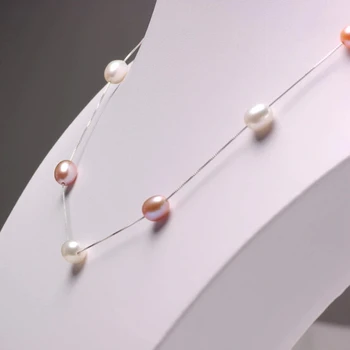 ZHBORUINI Mode-Perle-Halskæde 925 Sterling Sølv Perle Smykker Naturlige Ferskvands Perle Choker Vedhæng Smykker Til Kvinder