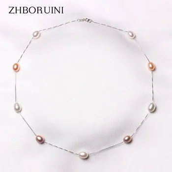 ZHBORUINI Mode-Perle-Halskæde 925 Sterling Sølv Perle Smykker Naturlige Ferskvands Perle Choker Vedhæng Smykker Til Kvinder