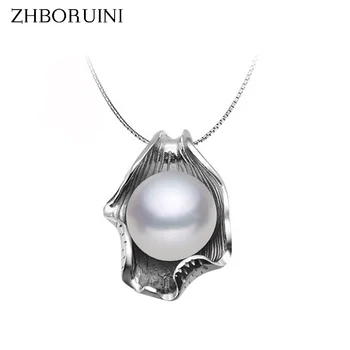 ZHBORUINI Perle Halskæde Perle Smykker 925 Sterling Sølv Smykker Til Kvinder Naturlige Ferskvands Perle Muslingeskal Vedhæng Gave