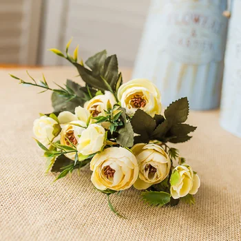 Zinmol Kunstig Blomst Rose Silke Blomst Levende Europæisk Stil Elegant Vintage Style Flower 9 hoveder Hjem Dekoration Tabel Deco -